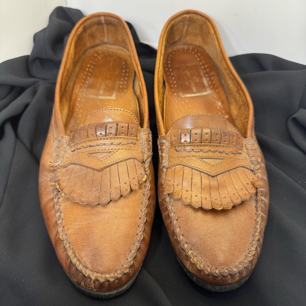 Vtg STUART McGUIRE Mens 11 EE Brown Leather Kiltie Penny Loafers Made In Spain